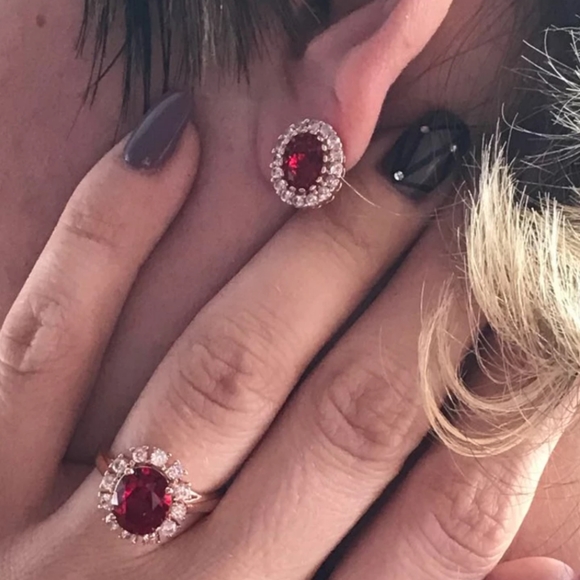 NEW Rose Gold Oval Diamond Halo Stud Earrings - Picture 6 of 8